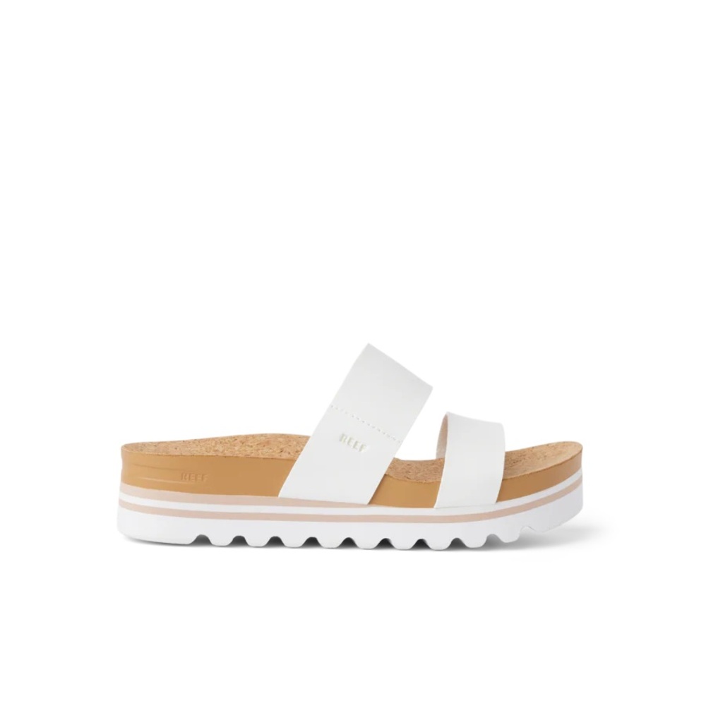 Reef White and Tan Slide Sandals